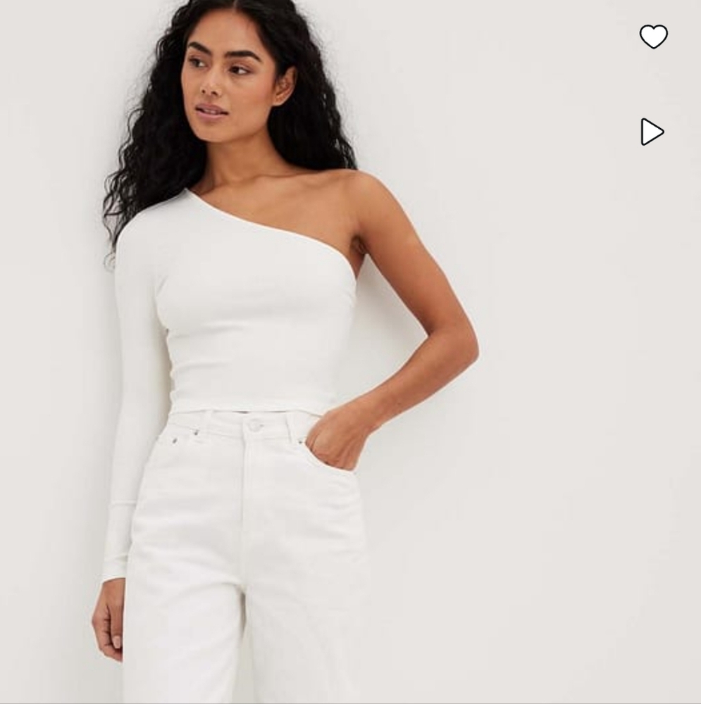 NWT Zara Asymetrical Ribbed One-Shoulder Ivory Long Sleeve Crop Top Size Small